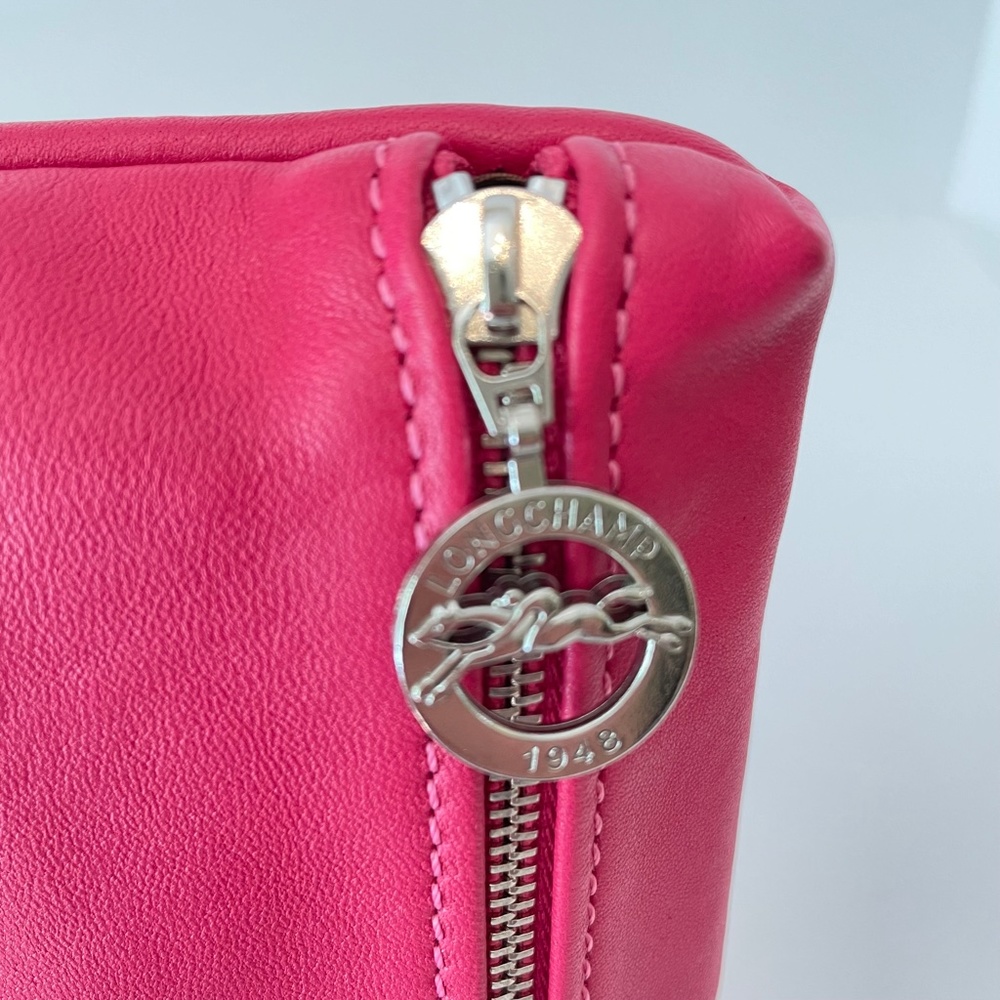Longchamp Le Pliage Cuir Pouch Candy PINK lambskin leather Made in France - Picture 9 of 12